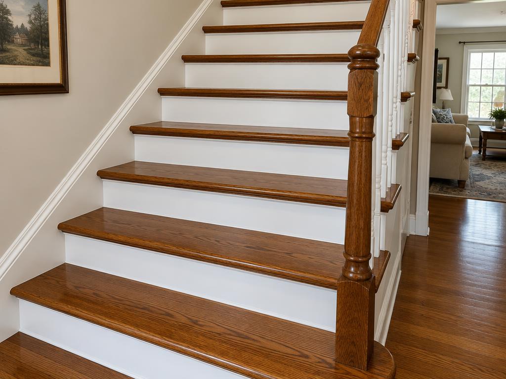 Worn treads, refinished